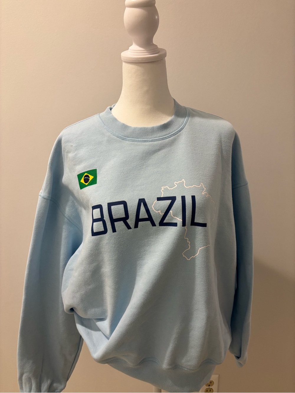 PacSun Light Blue "Brazil" Crewneck Sweatshirt with Flag